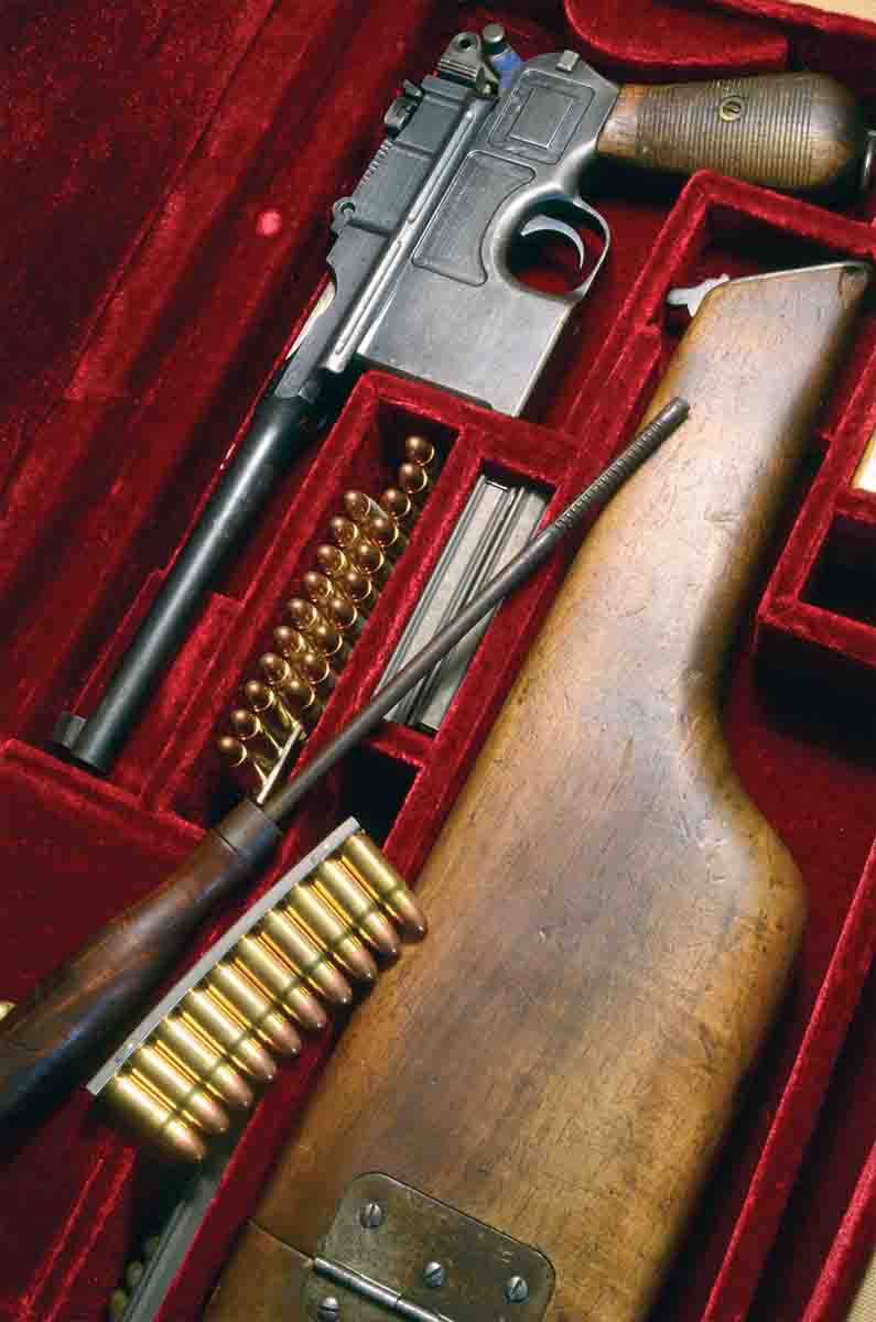 Terry’s 7.63 Mauser and accessories are displayed in a velvet case.